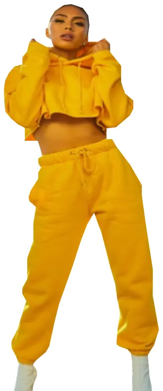Girl wearing a yellow tracksuit